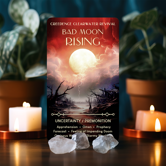 Bad Moon Rising card from the Rock Music Oracle deck for music lovers created by Night Willow Oracle